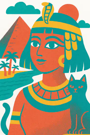 Cleopatra, a risograph storytime card