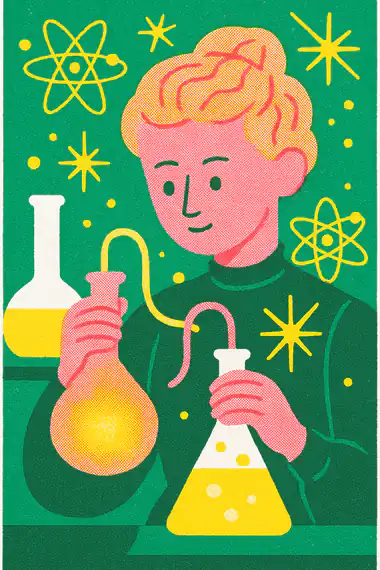 Marie Curie, a risograph storytime card