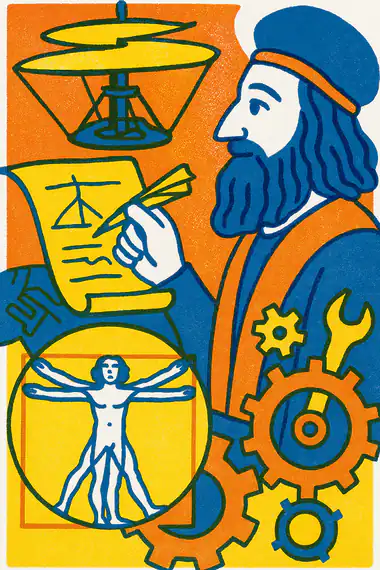 Leonardo da Vinci, a risograph storytime card