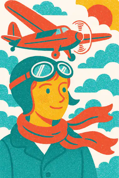 Amelia Earhart, a risograph storytime card