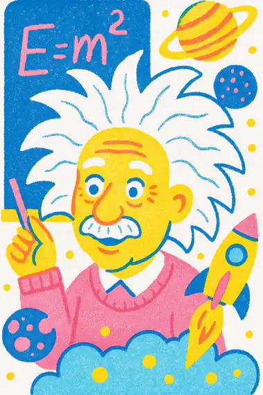 Albert Einstein, a risograph storytime card