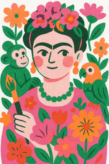 Frida Kahlo, a risograph storytime card