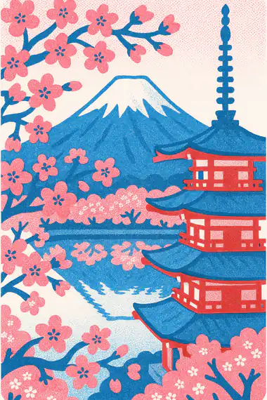 Mount Fuji, a risograph storytime card