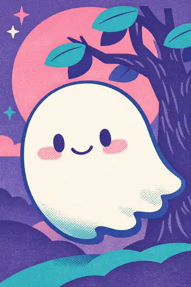 Friendly Ghost, a risograph storytime card