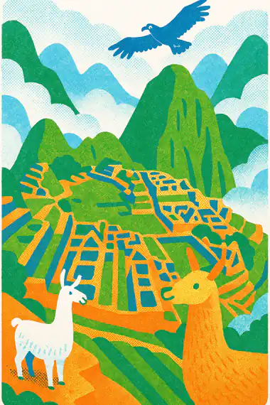 Machu Picchu, a risograph storytime card