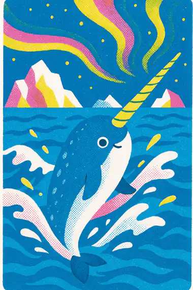 Narwhal, a risograph storytime card