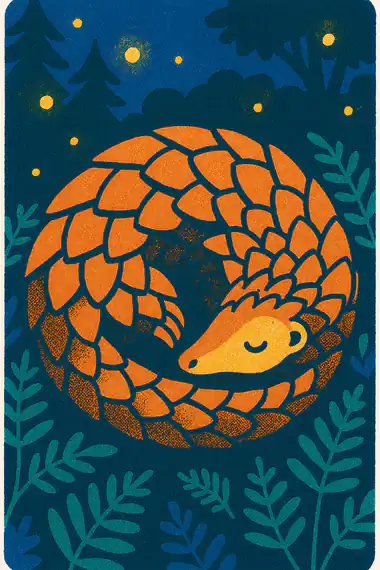 Pangolin, a risograph storytime card