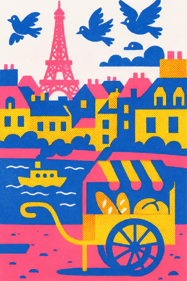 Paris, a risograph storytime card