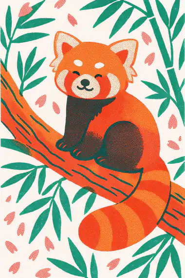 Red Panda, a risograph storytime card