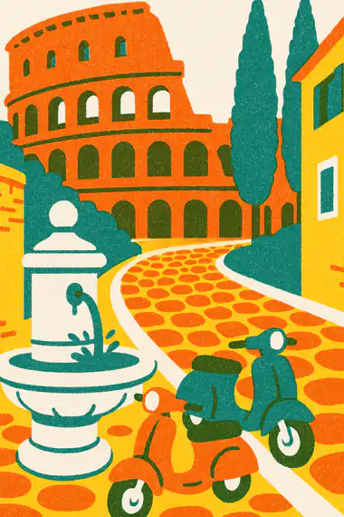 Rome, a risograph storytime card