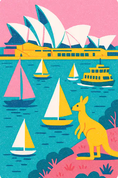 Sydney, a risograph storytime card