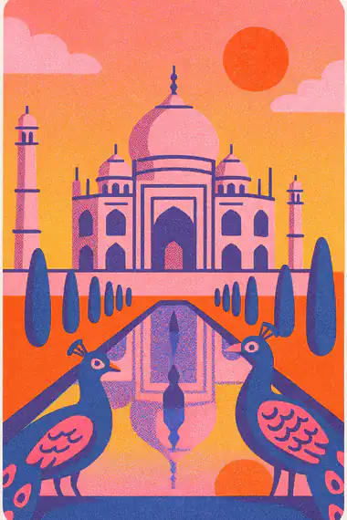 Taj Mahal, a risograph storytime card